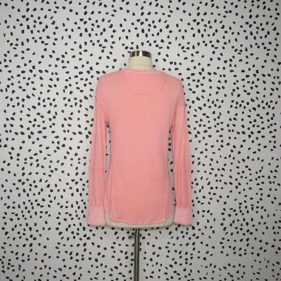 Free People Pink Military Mix Studded Henley Long Sleeve Top - Picture 7 of 12
